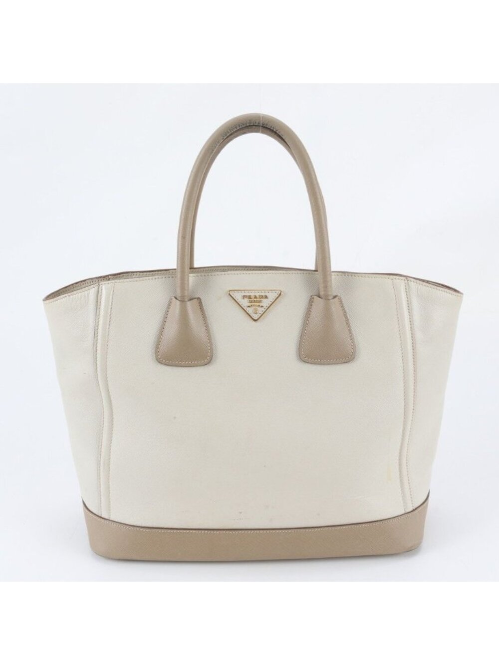 Prada Saffiano Triangle Logo Leather Tote Bag Shoulder